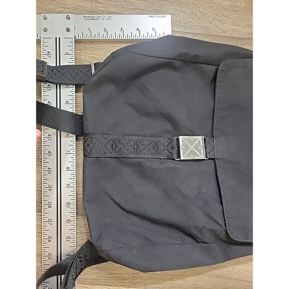 Bottega Veneta Unisex Adult Canvas Fold Top Flap Backpack Black Snap Close Strap